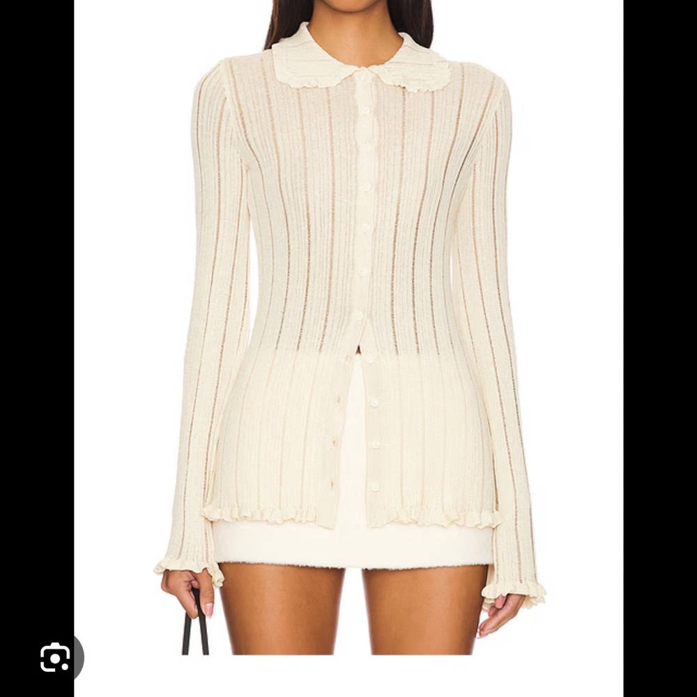 LPA Cream Ribbed Cardigan